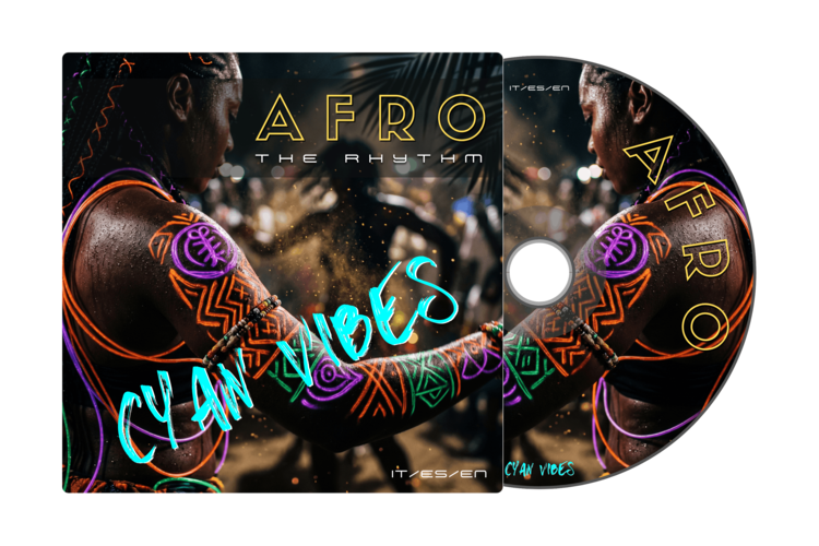 Afro: The Rhythm CD mockup design by Cyan Vibes. Afrobeat and club dance music album packaging.