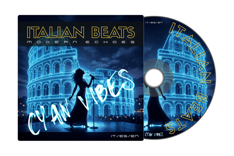 Italian Beats: Modern Echoes CD mockup design by Cyan Vibes. Modern Italian pop music album packaging.